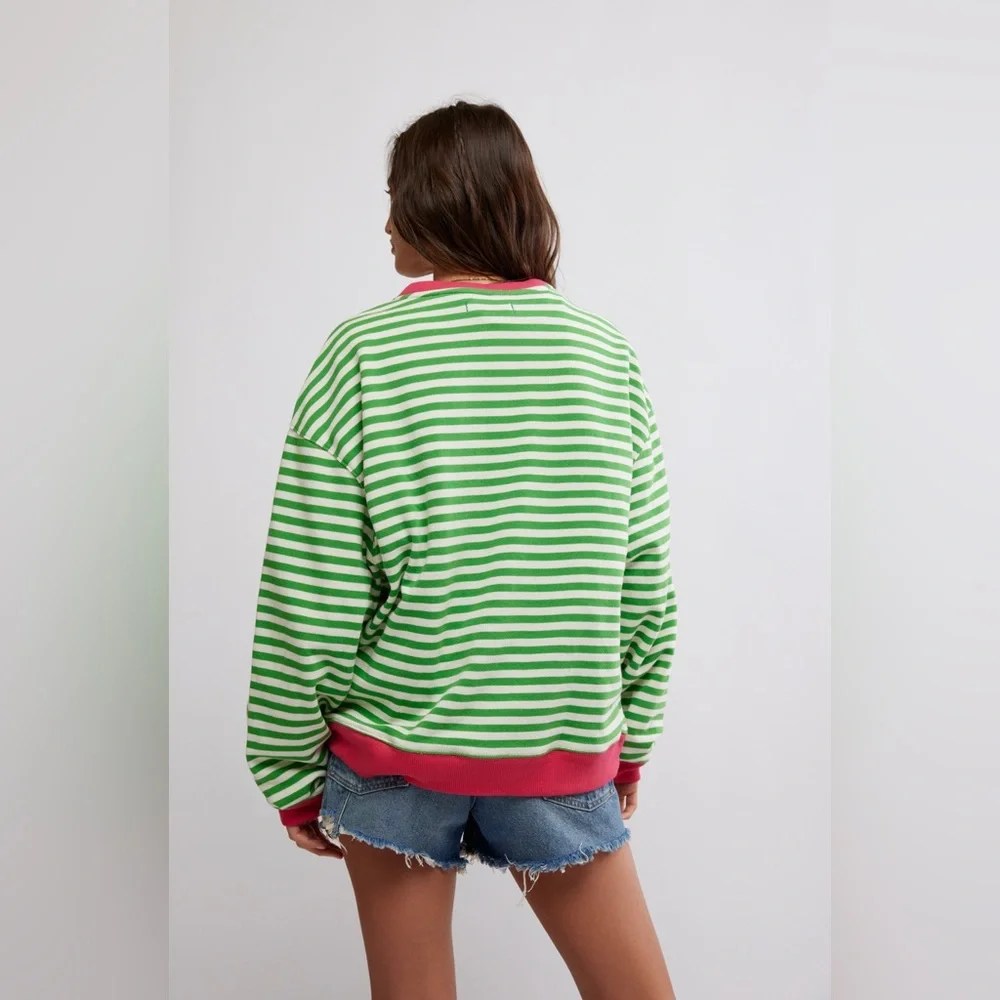 NWOT Free People Classic Striped Oversized Crewneck Pullover Size Medium
